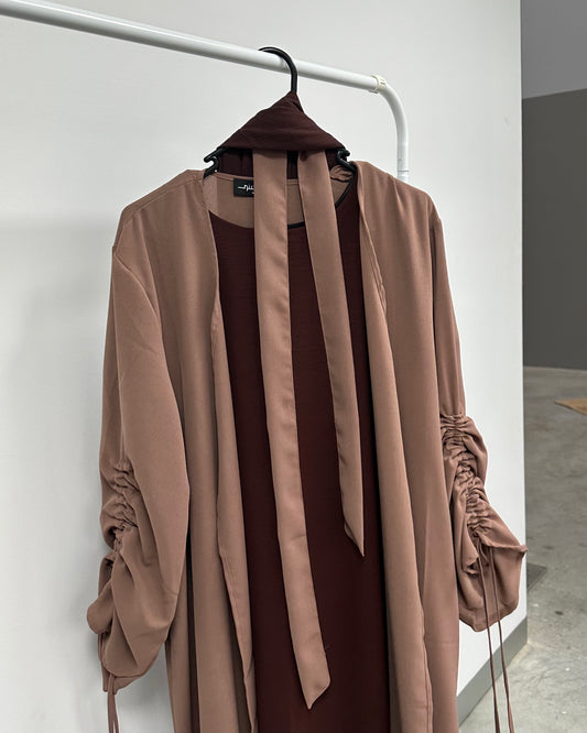 Rania Ruched Sleeve Abaya | Mocha blush