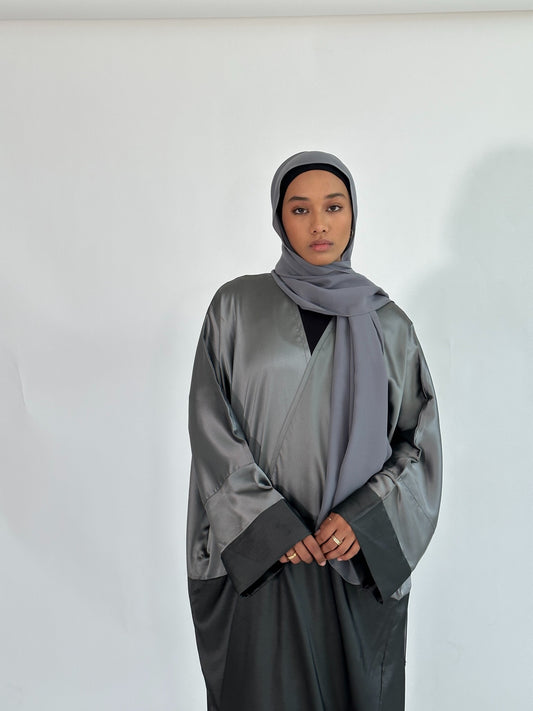 Malika Silk Abaya Set| Silver