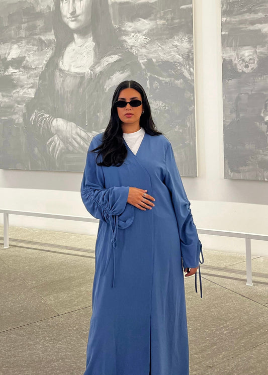 Rania Ruched Sleeve Abaya | Azure
