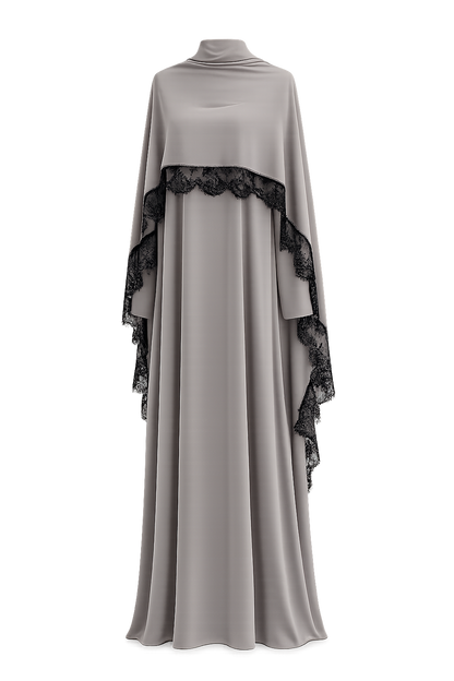 Qamari Closed Lace Abaya | SOFT TAUPE