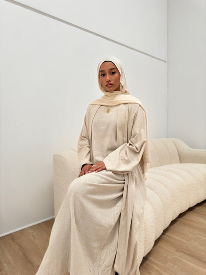 Khalisa Linen Abaya Set | Sand