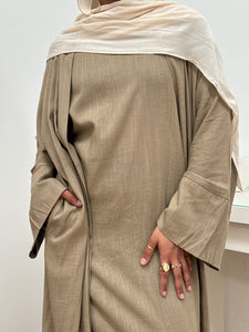 Khalisa Linen Abaya Set | Khaki