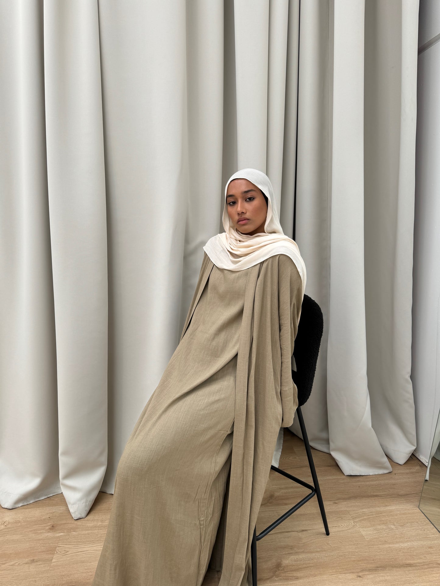 Khalisa Linen Abaya Set | Khaki