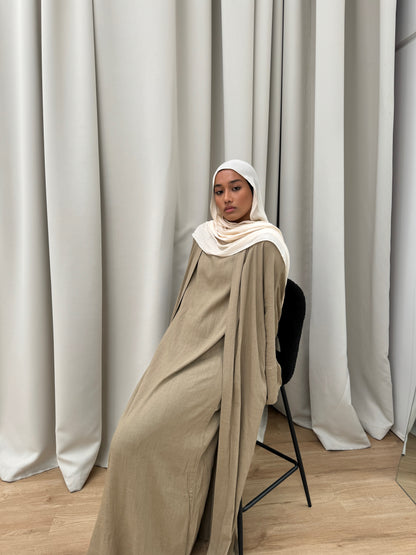 Khalisa Linen Abaya Set | Khaki