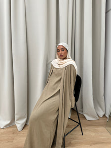 Khalisa Linen Abaya Set | Khaki