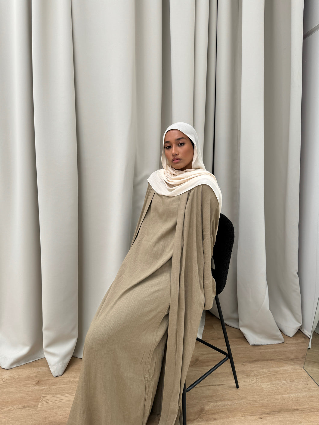 Khalisa Linen Abaya Set | Khaki