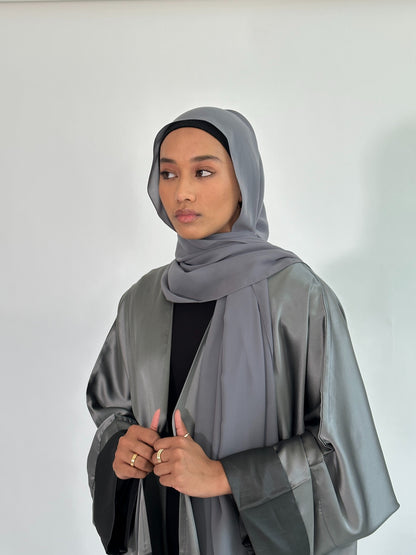 Malika Silk Abaya Set| Silver