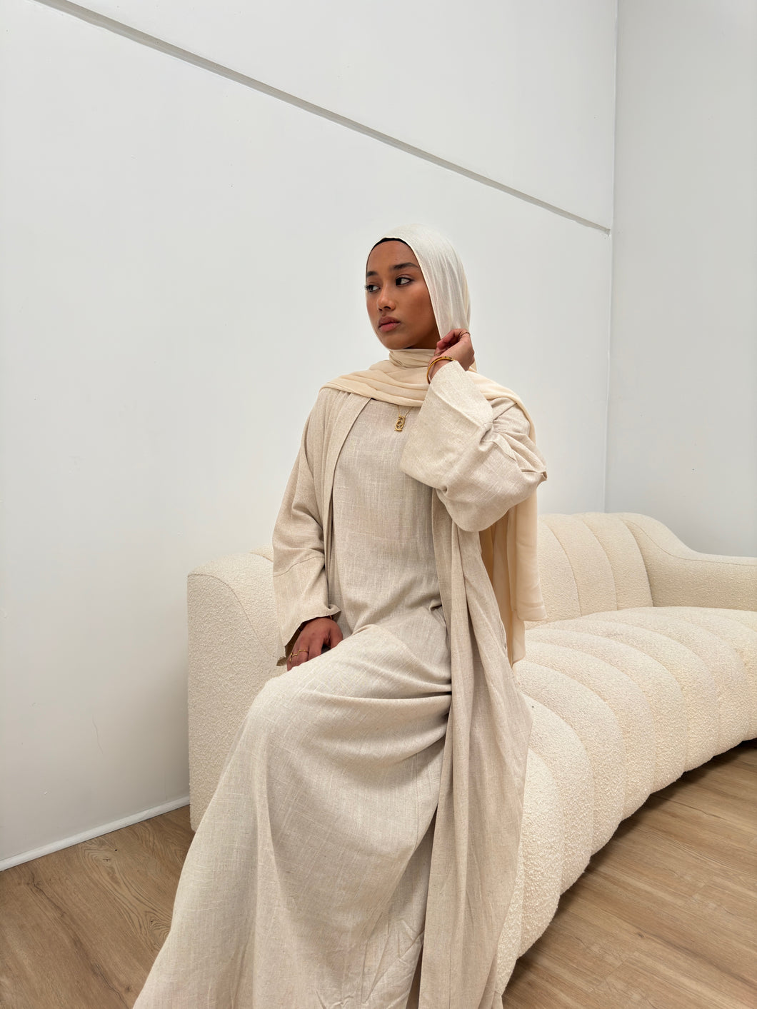 Khalisa Linen Abaya Set | Sand