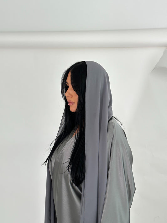 Malika Silk Abaya Set| Silver