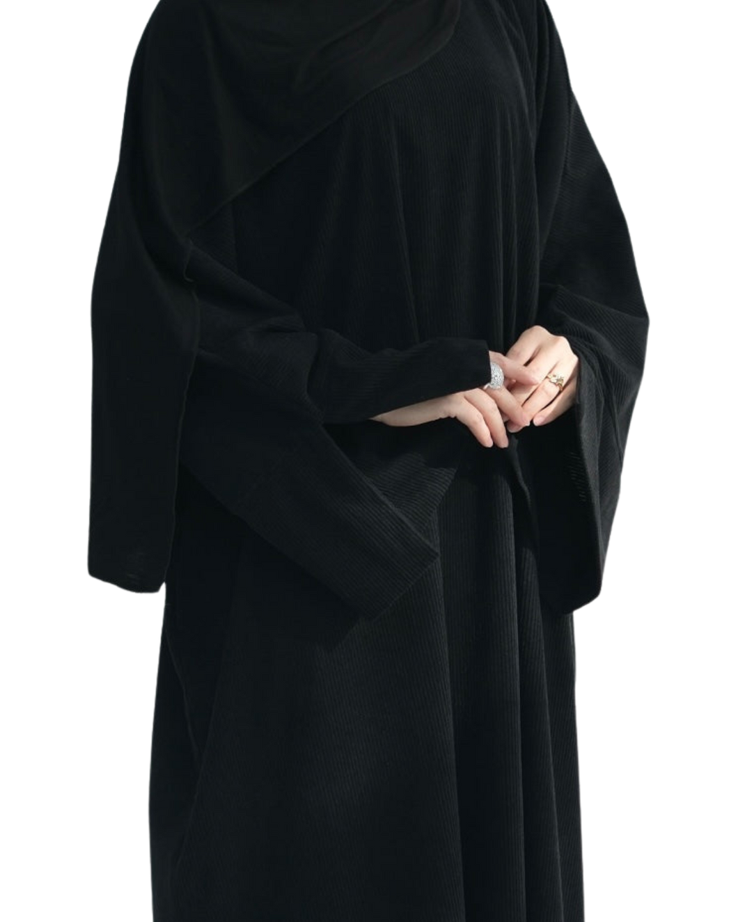 Closed Corduroy Abaya | Black