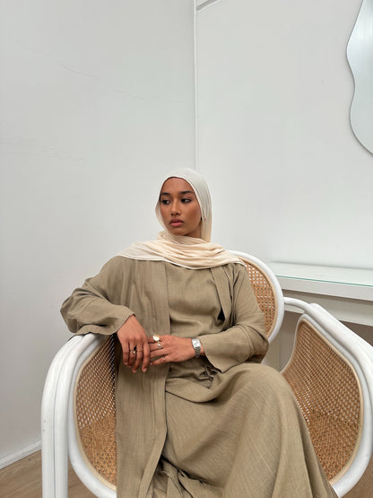 Khalisa Linen Abaya Set | Khaki