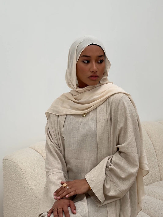 Khalisa Linen Abaya Set | Sand