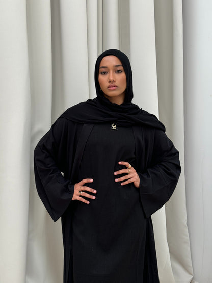 Khalisa Linen Abaya Set | Noir