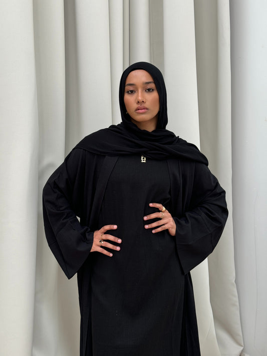 Khalisa Linen Abaya Set | Noir