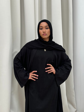 Khalisa Linen Abaya Set | Noir
