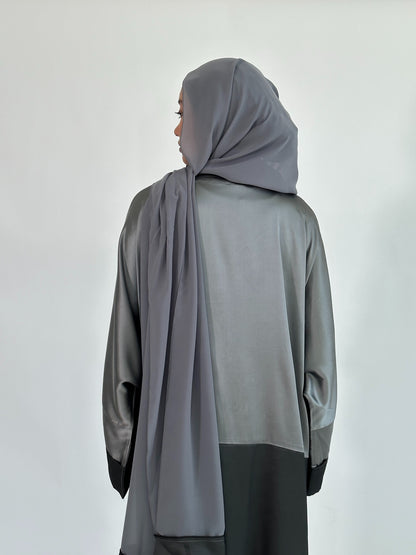 Malika Silk Abaya Set| Silver