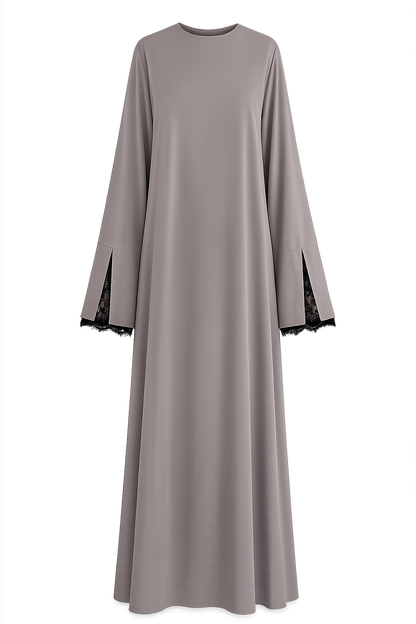 Qamari Closed Lace Abaya | SOFT TAUPE