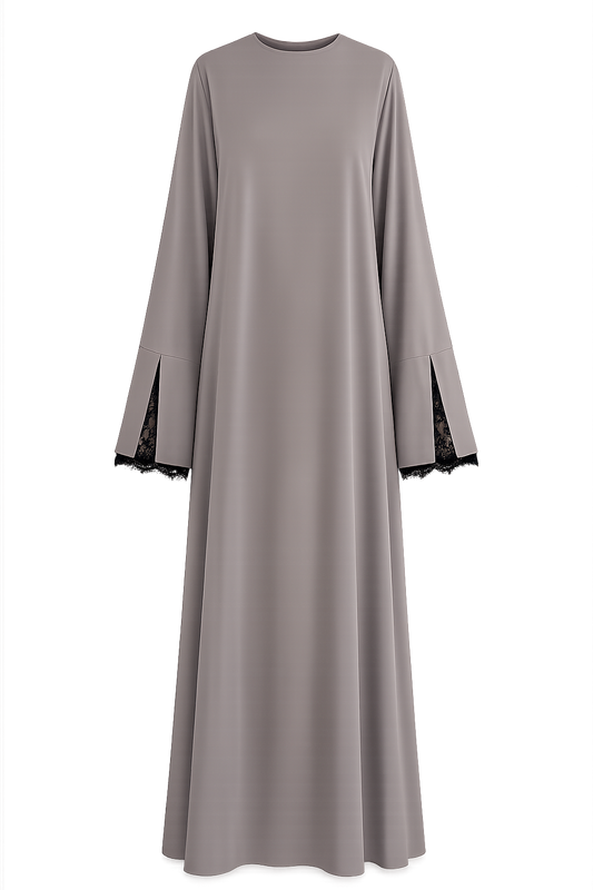 Qamari Closed Lace Abaya | SOFT TAUPE