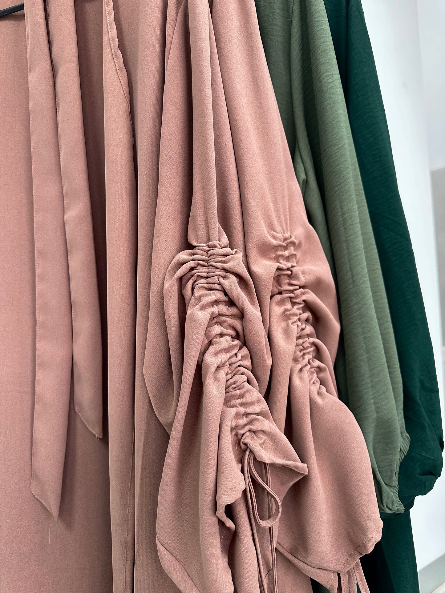 Rania Ruched Sleeve Abaya | Mocha blush