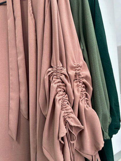 Rania Ruched Sleeve Abaya | Mocha blush