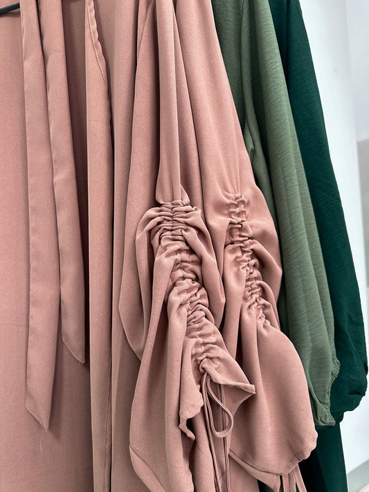 Rania Ruched Sleeve Abaya | Mocha blush