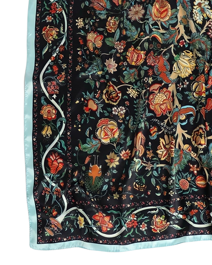 Printed Satin Square | FLORA bleu