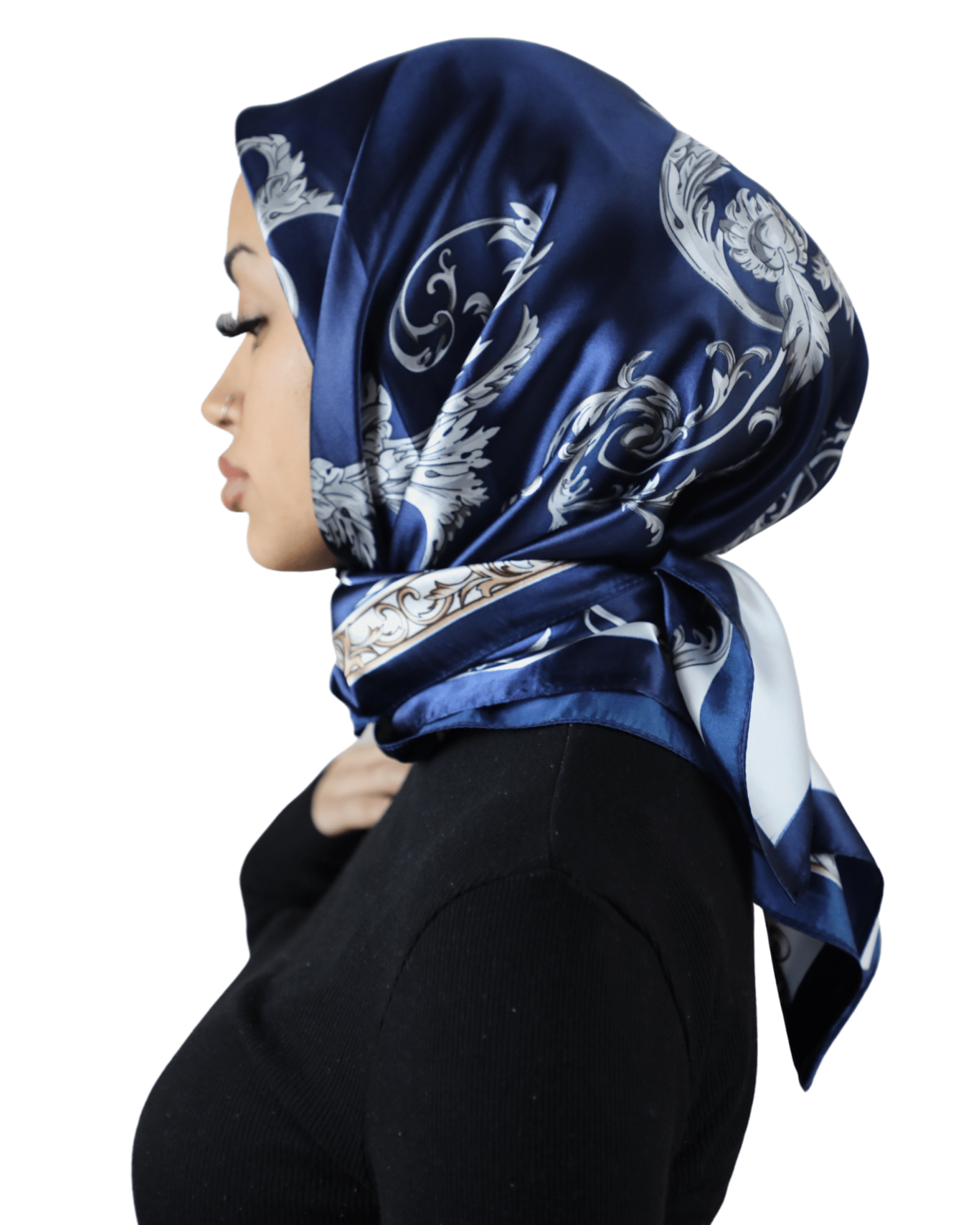 Printed Satin Square - FILIGREE navy