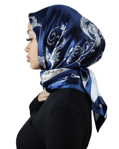 Printed Satin Square - FILIGREE navy
