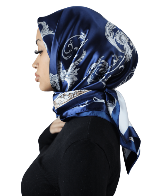 Printed Satin Square - FILIGREE navy
