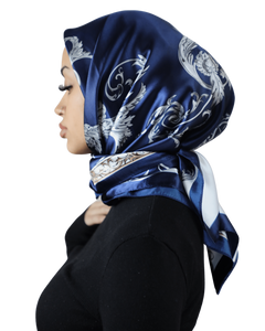 Printed Satin Square - FILIGREE navy