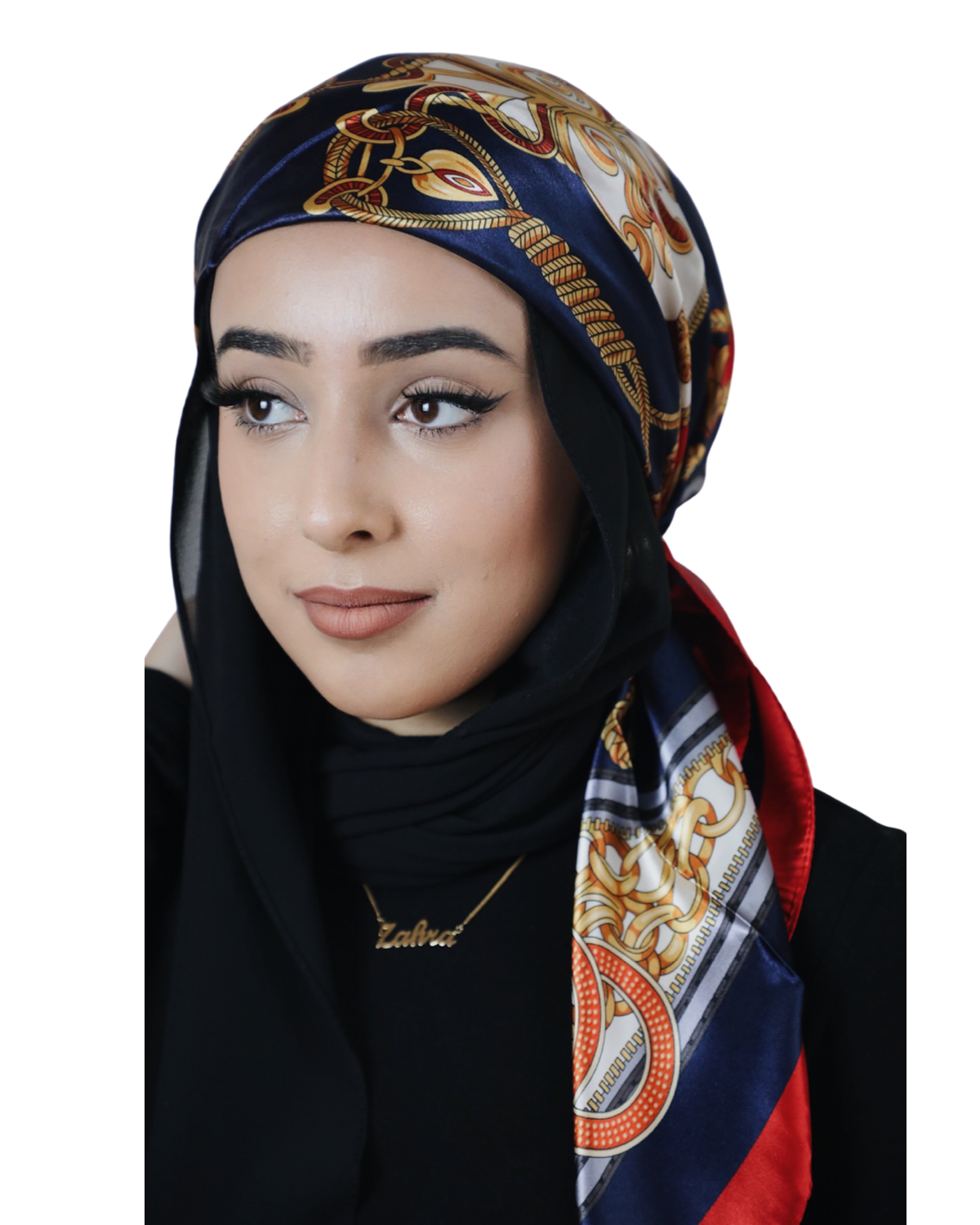 Printed Satin Square  - HENADI navy