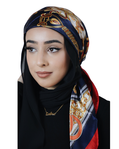 Printed Satin Square  - HENADI navy