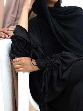 Rania Ruched Sleeve Abaya | Black