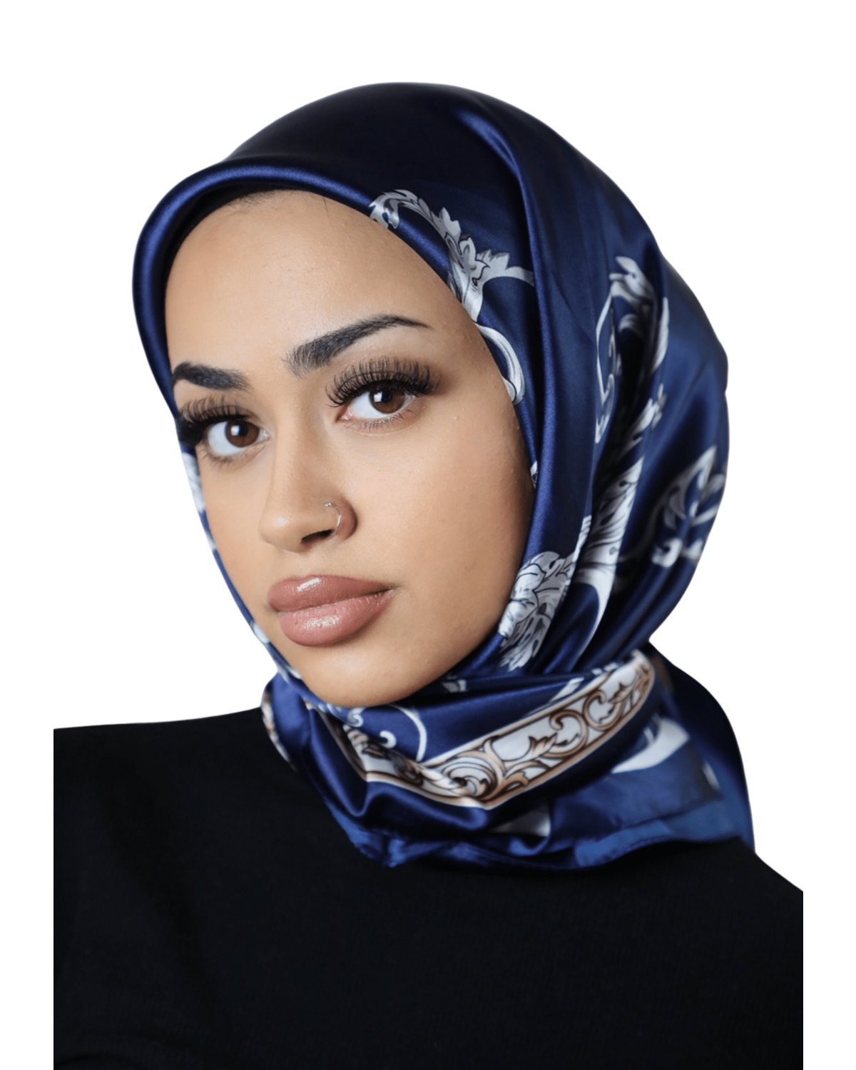 Printed Satin Square - FILIGREE navy