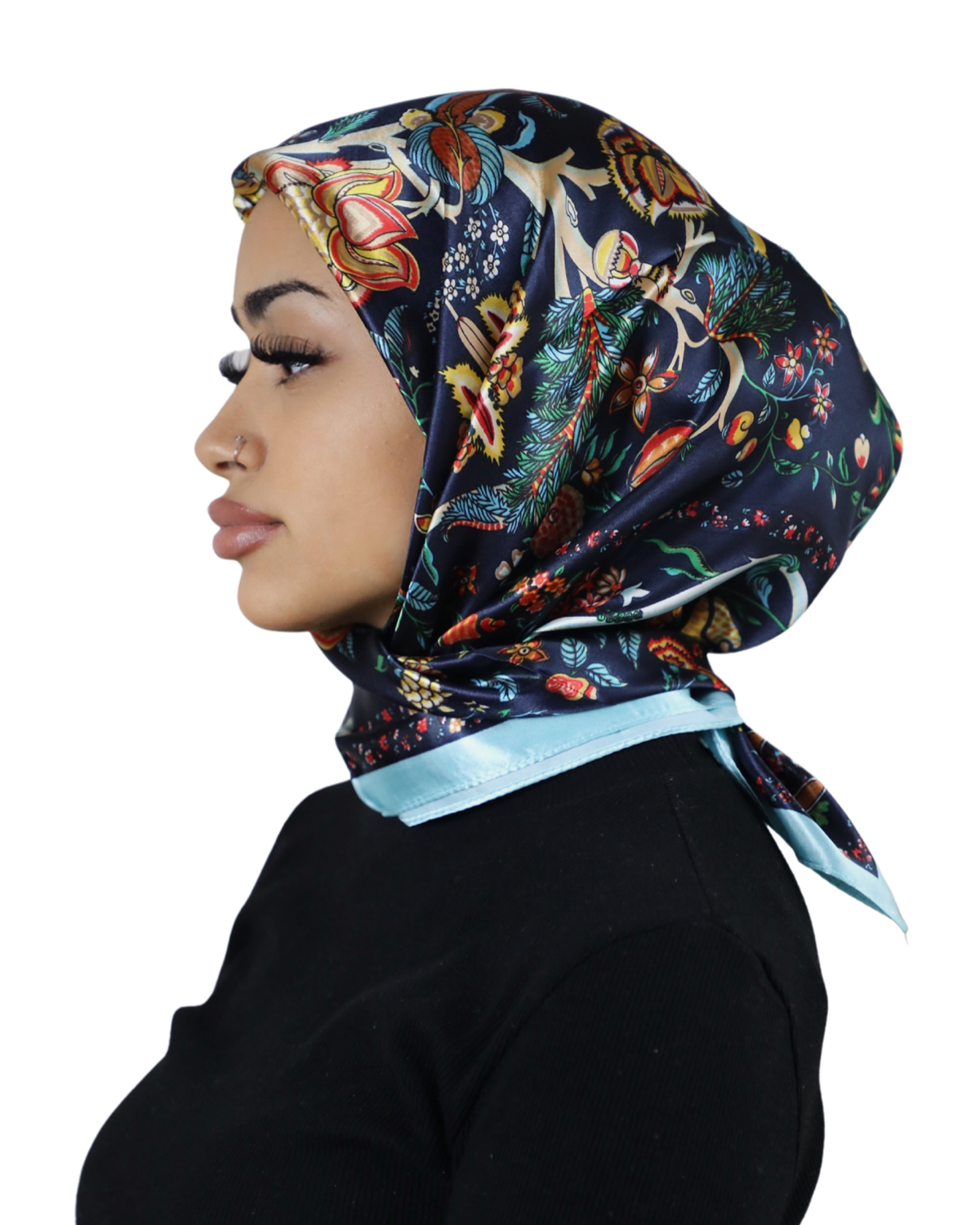 Printed Satin Square | FLORA bleu
