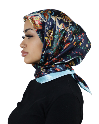 Printed Satin Square | FLORA bleu